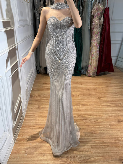 Luxury Nude Crystal Beaded Mermaid Evening Dress LA73375 SERENE HILL