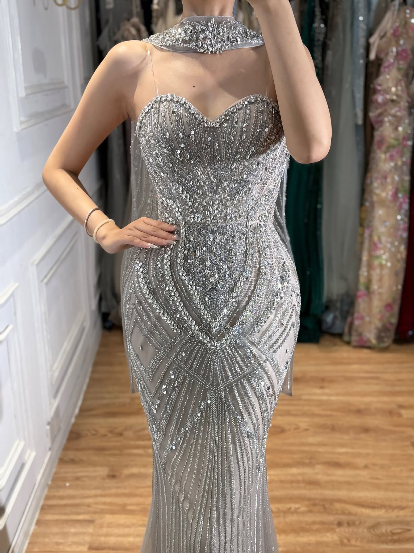 Luxury Nude Crystal Beaded Mermaid Evening Dress LA73375 SERENE HILL