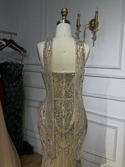 Luxury Nude Crystal Beaded Mermaid Evening Dress LA73375 SERENE HILL