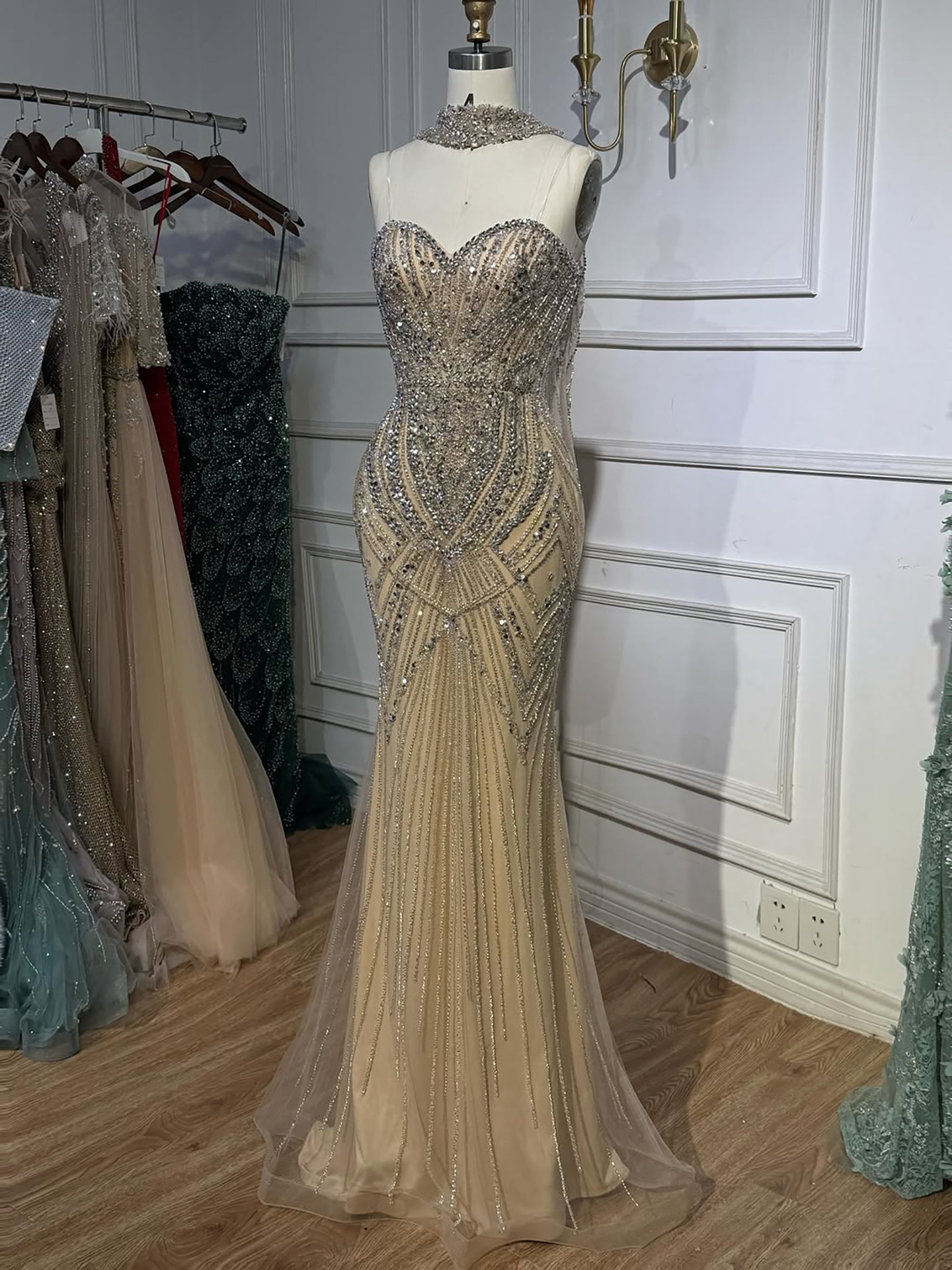 Luxury Nude Crystal Beaded Mermaid Evening Dress LA73375 SERENE HILL