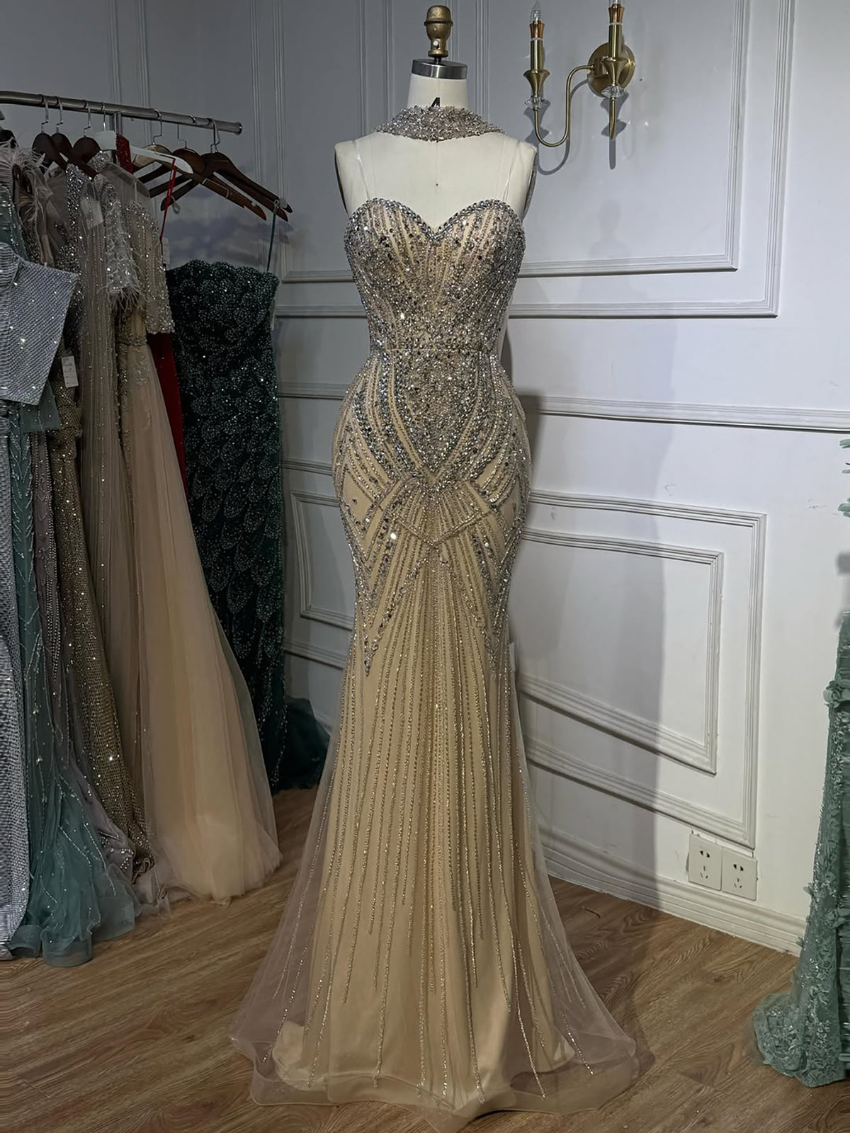 Luxury Nude Crystal Beaded Mermaid Evening Dress LA73375 SERENE HILL