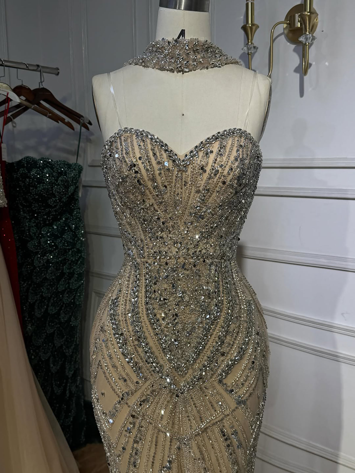 Luxury Nude Crystal Beaded Mermaid Evening Dress LA73375 SERENE HILL