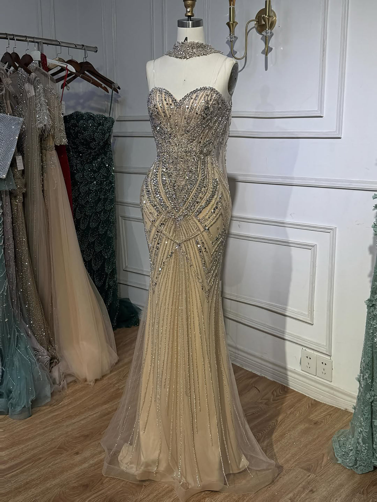 Luxury Nude Crystal Beaded Mermaid Evening Dress LA73375 SERENE HILL