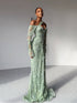 Luxury Sage Green Beaded 3D Floral Lace Evening Dress LA73384 - SERENE  HILL