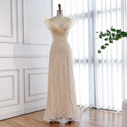 Luxury Cream Beaded Elegant Mermaid Evening Dress LA73386