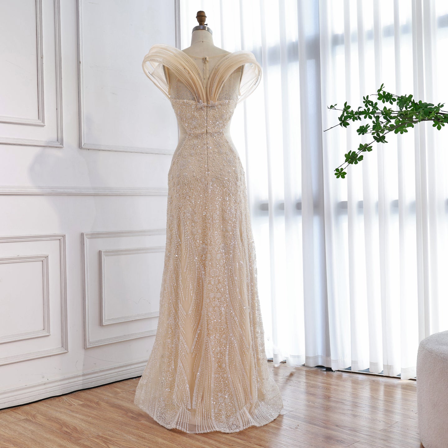 Luxury Cream Beaded Elegant Mermaid Evening Dress LA73386