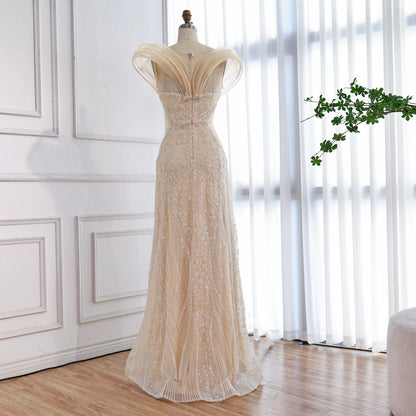 Luxury Cream Beaded Elegant Mermaid Evening Dress LA73386