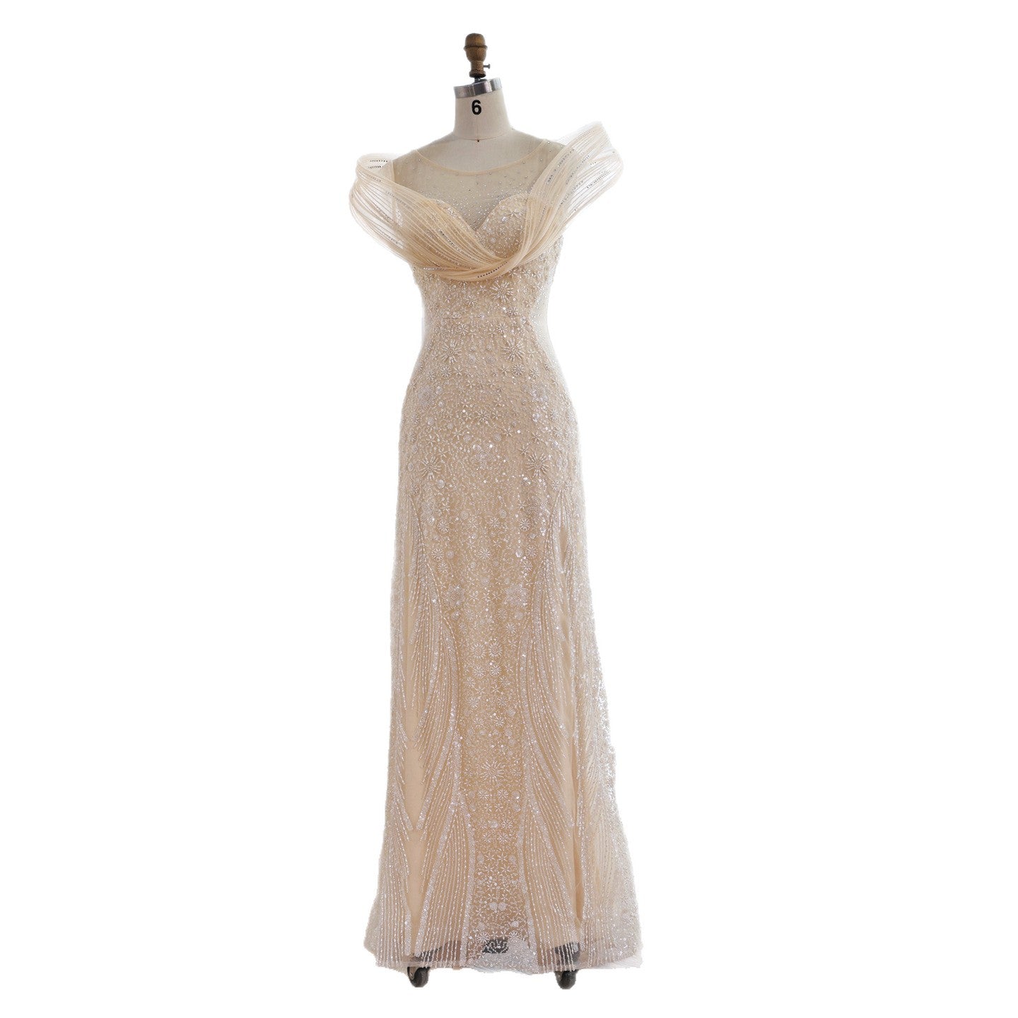 Luxury Cream Beaded Elegant Mermaid Evening Dress LA73386