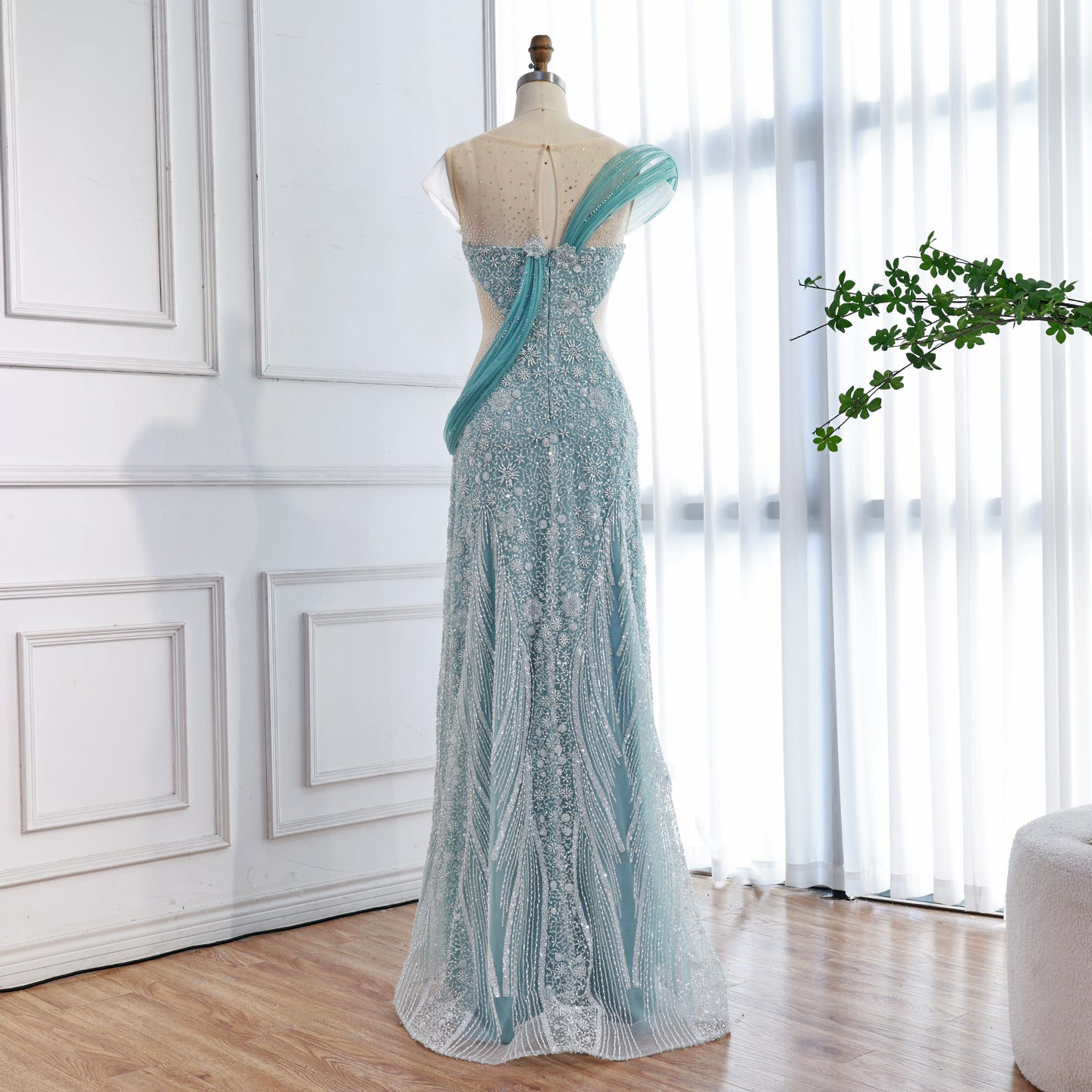 Luxury Turquoise Beaded Elegant Mermaid Evening Dress LA73386A