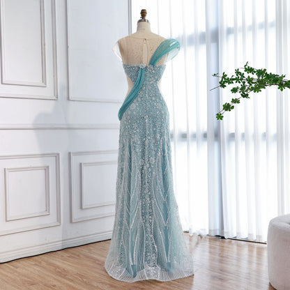 Luxury Turquoise Beaded Elegant Mermaid Evening Dress LA73386A