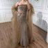 Luxury Gold Crystal Mermaid Evening Dress With Cape LA73387 - SERENE  HILL