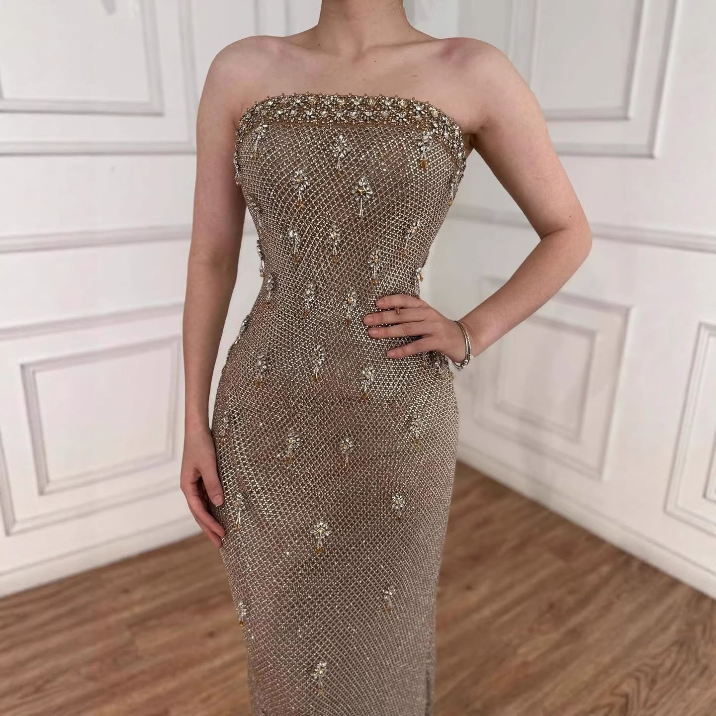 Luxury Gold Crystal Mermaid Evening Dress With Cape LA73387 SERENE HILL Luxury Gold Crystal Mermaid Evening Dress With Cape LA73387 SERENE HILL