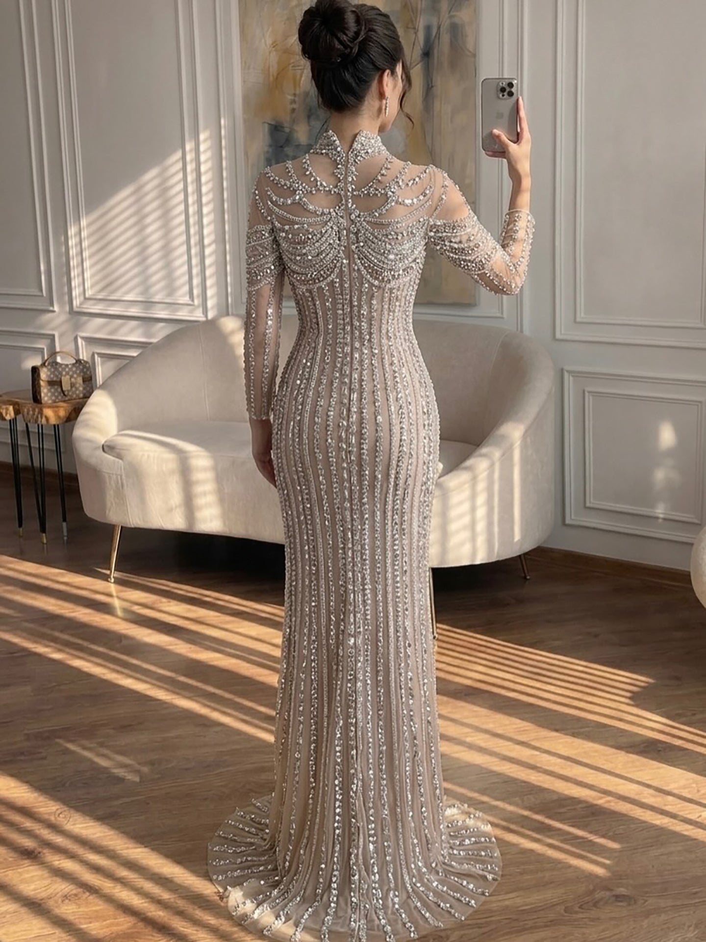 Luxury Nude Crystal Beaded Mermaid Evening Dress LA73391