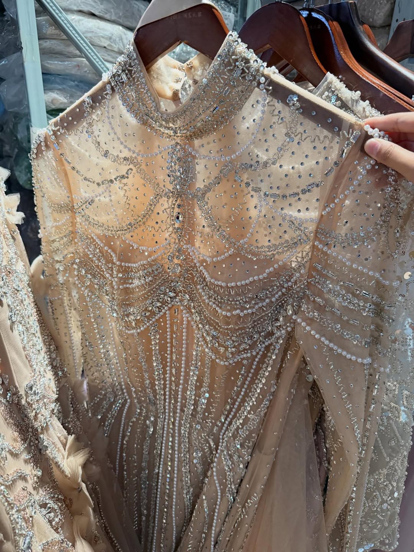 Luxury Nude High Neck Beaded Mermaid Evening Dress with Overskirt LA73391A
