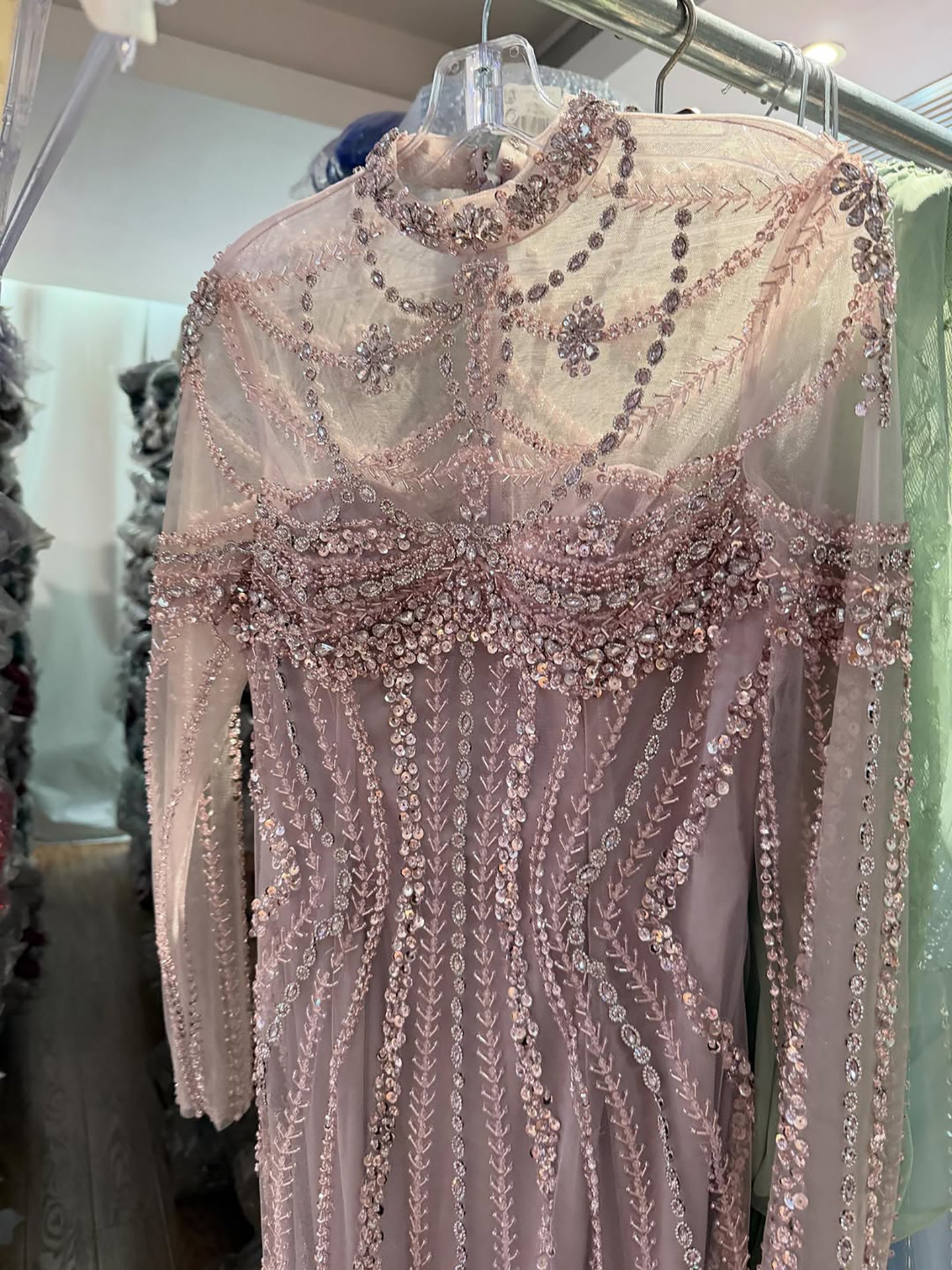 Luxury Nude Crystal Beaded Long Sleeves Mermaid Dress LA73391B SERENE HILL