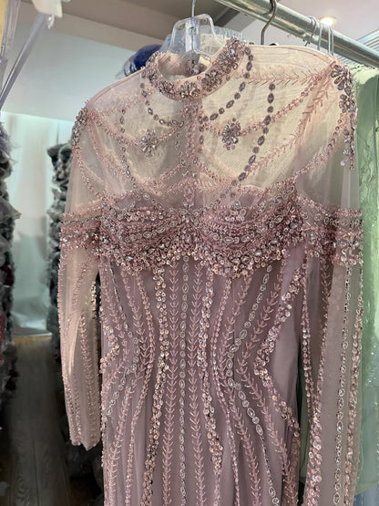 Luxury Nude Crystal Beaded Long Sleeves Mermaid Dress LA73391B SERENE HILL