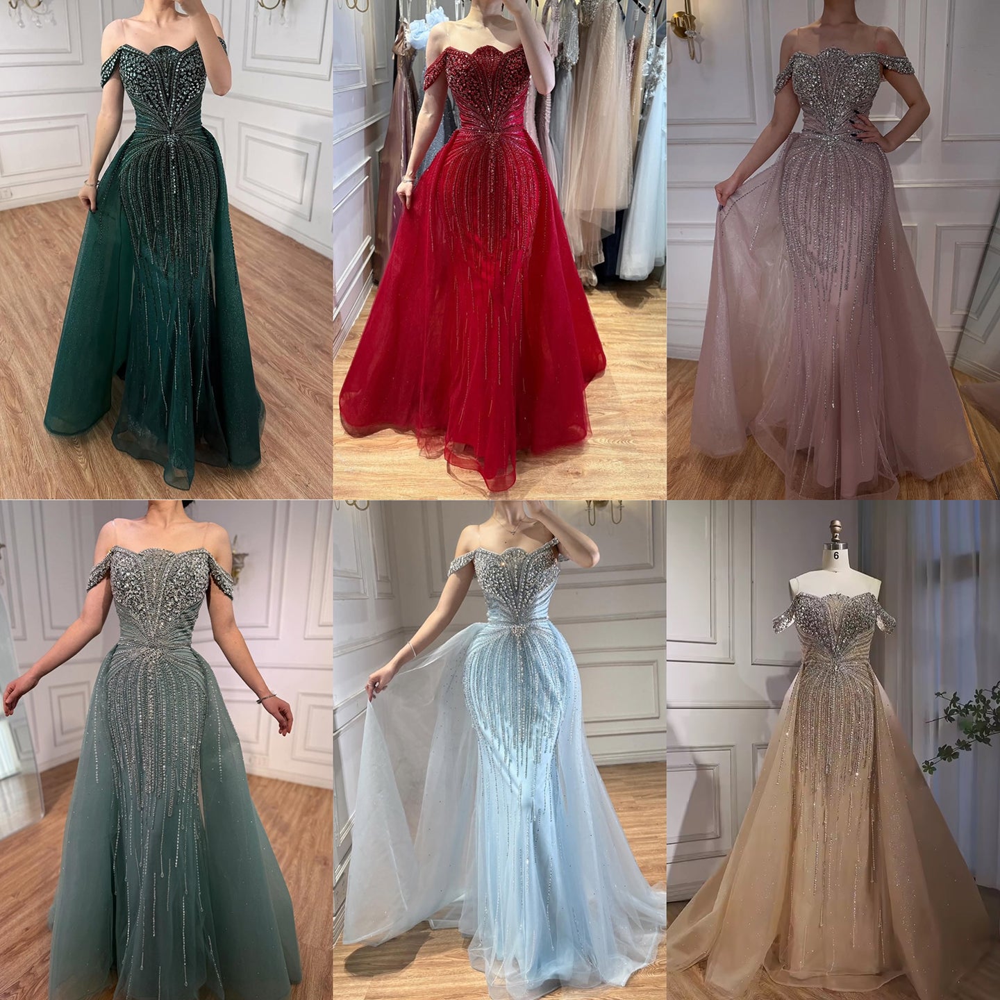 Luxury Beaded Nude Off Shoulder Mermaid Evening Dress LA73392