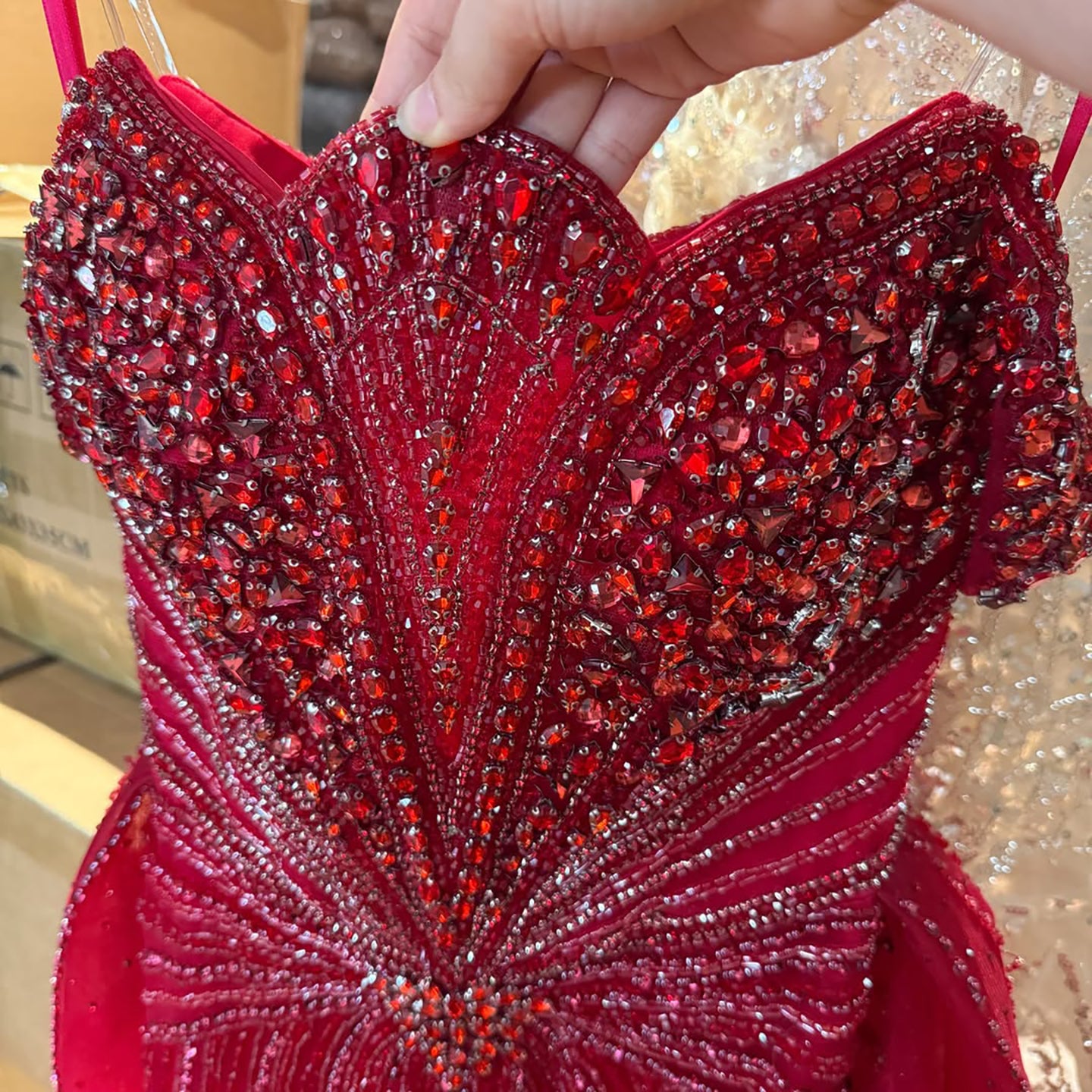 Luxury Beaded Nude Off Shoulder Mermaid Evening Dress LA73392 - SERENE  HILL