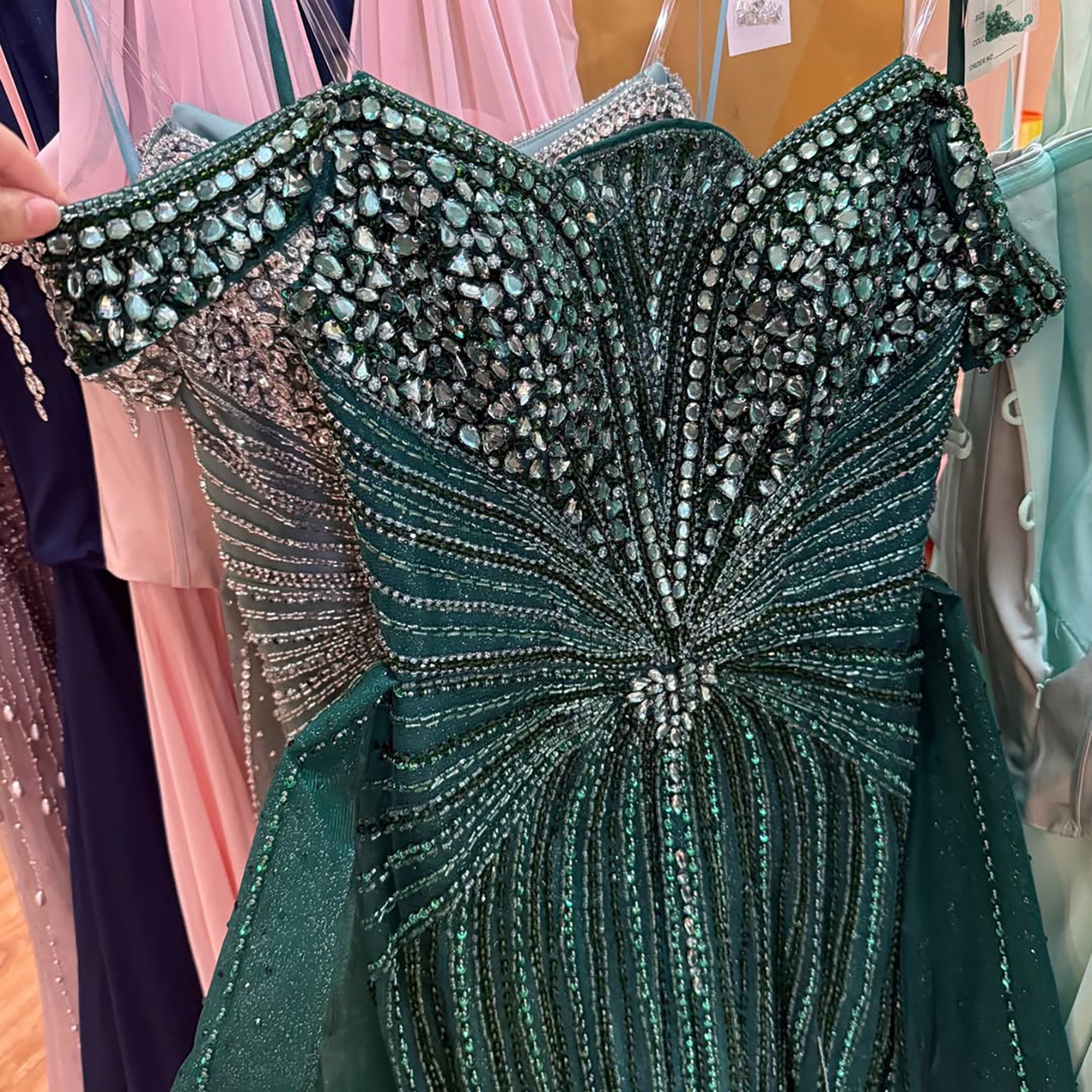 Luxury Beaded Nude Off Shoulder Mermaid Evening Dress LA73392 - SERENE  HILL