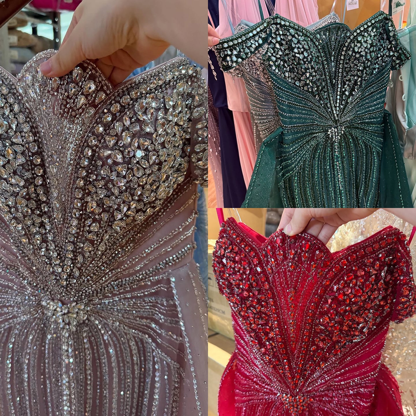 Luxury Beaded Nude Off Shoulder Mermaid Evening Dress LA73392 - SERENE  HILL