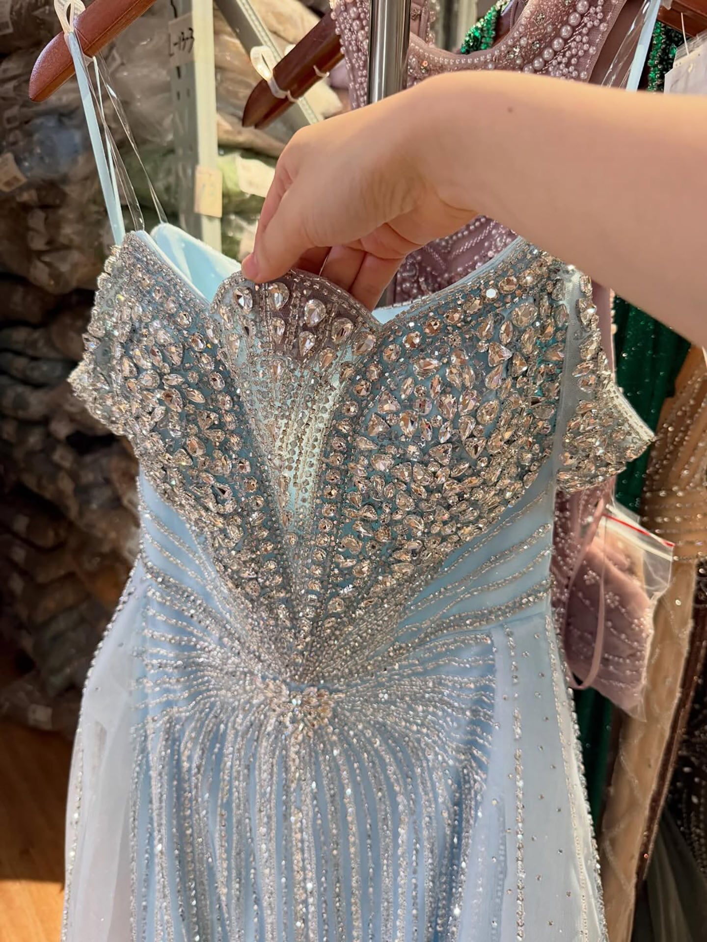 Luxury Beaded Nude Off Shoulder Mermaid Evening Dress LA73392