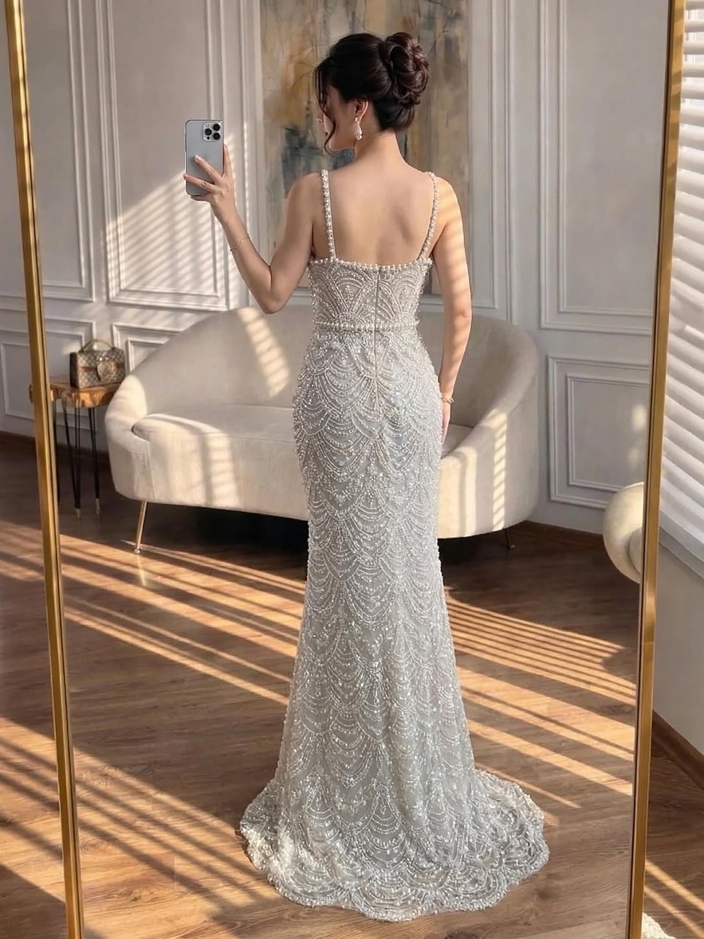 Luxury Nude Pearls Beaded Mermaid Evening Dress LA73395B - SERENE  HILL