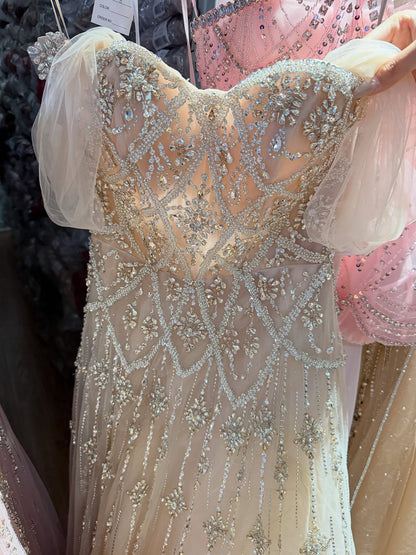Luxury Gray Blue A-Line Dreamy Beaded Evening Dress With Necklace LA73397 SERENE HILL