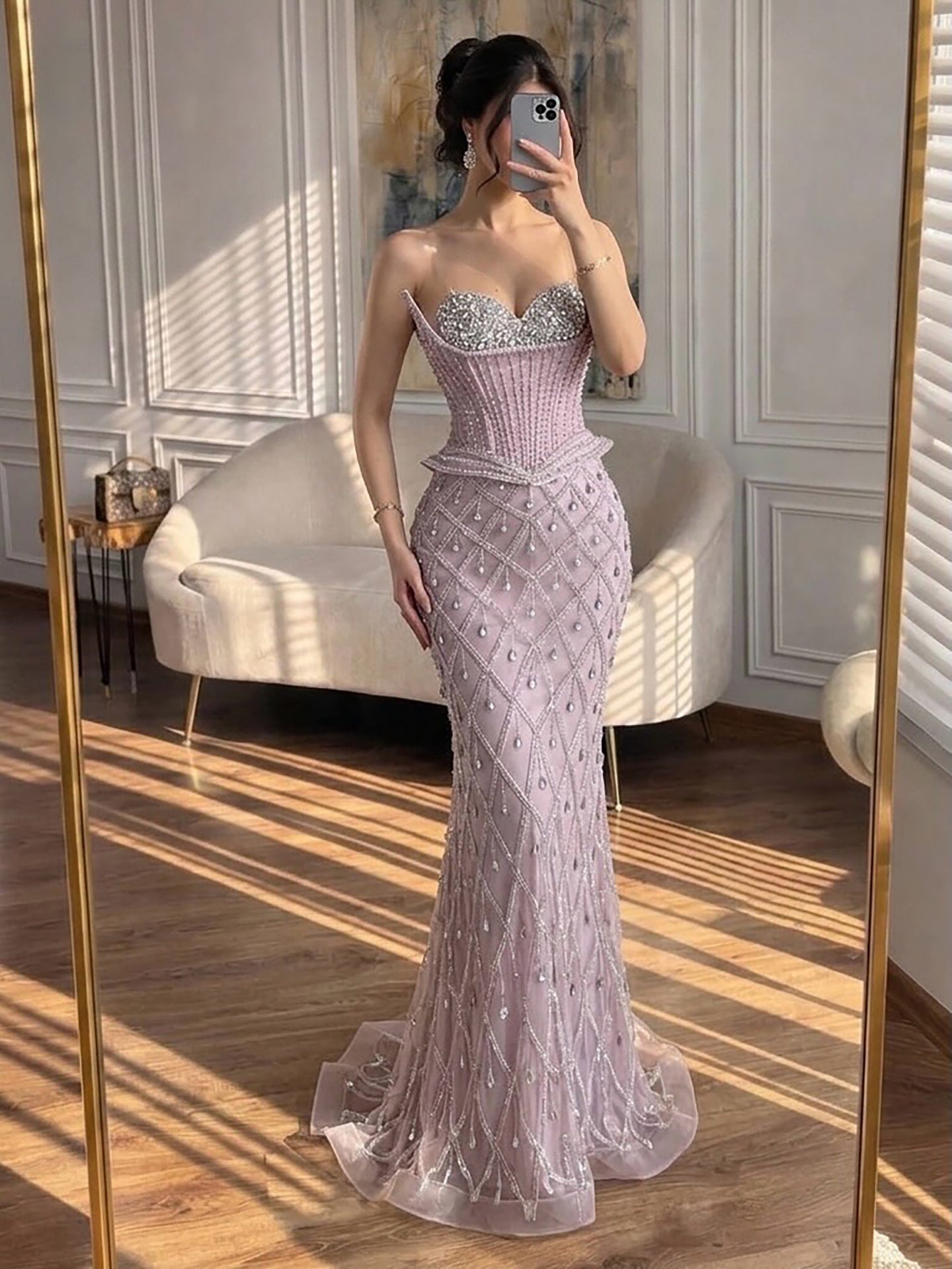 Luxury Nude Crystal Beaded Corset Mermaid Evening Dress LA73400 SERENE HILL