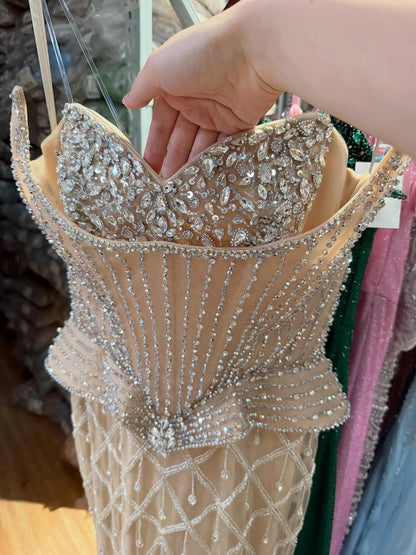 Luxury Nude Crystal Beaded Mermaid Evening Dress LA73400A