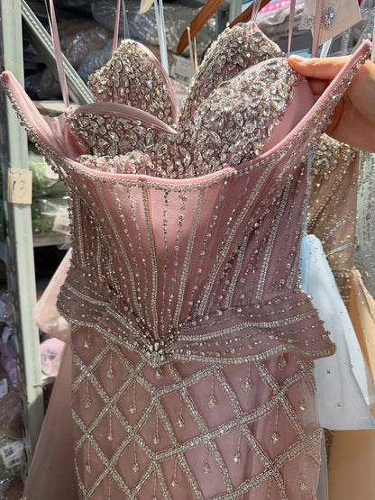 Luxury Nude Crystal Beaded Strapless Peplum Mermaid Dress LA73400B SERENE HILL
