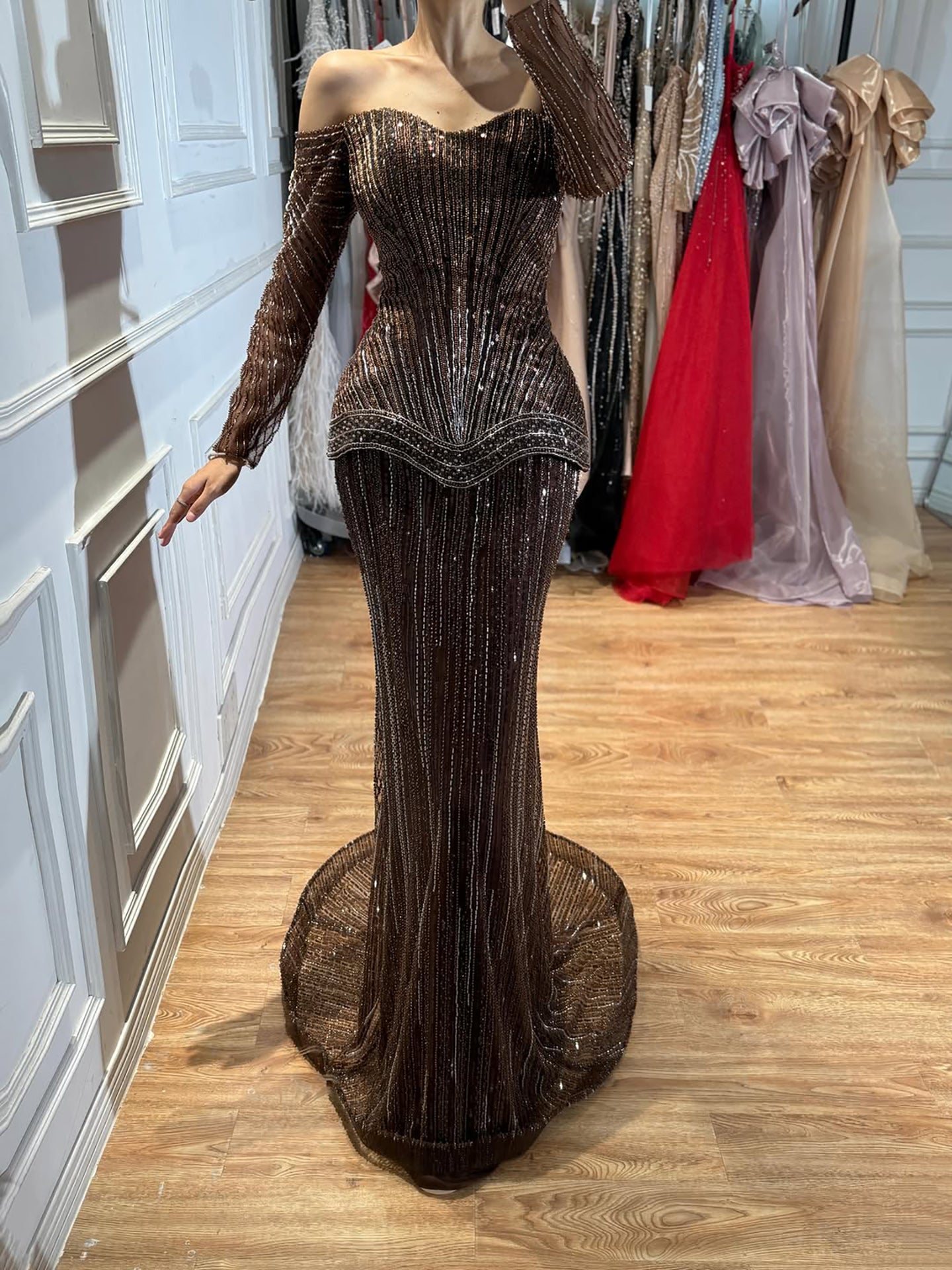 Luxury Brown Arabic Beaded Mermaid Evening Dress LA73403 SERENE HILL