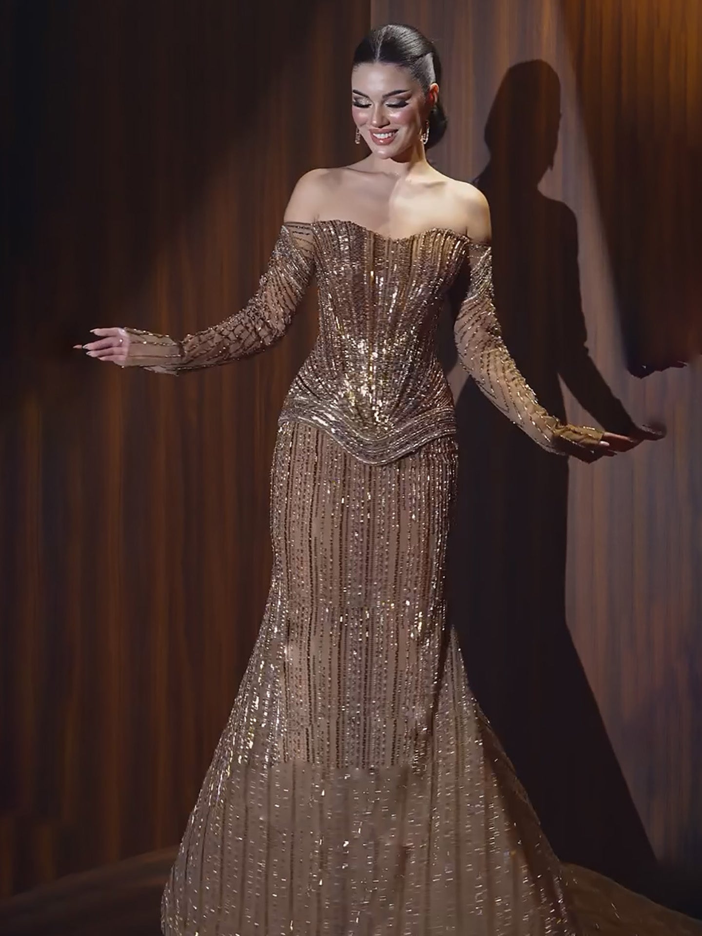 Luxury Brown Arabic Beaded Mermaid Evening Dress LA73403 - SERENE  HILL
