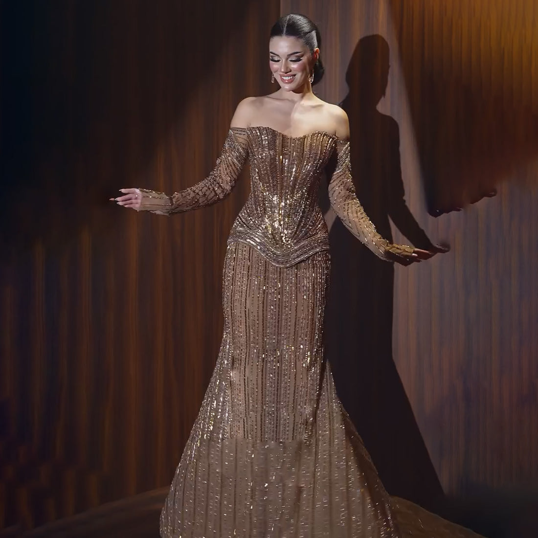 Luxury Brown Arabic Beaded Mermaid Evening Dress LA73403 - SERENE  HILL