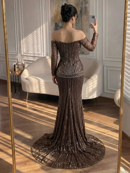 Luxury Brown Arabic Beaded Mermaid Evening Dress LA73403 SERENE HILL