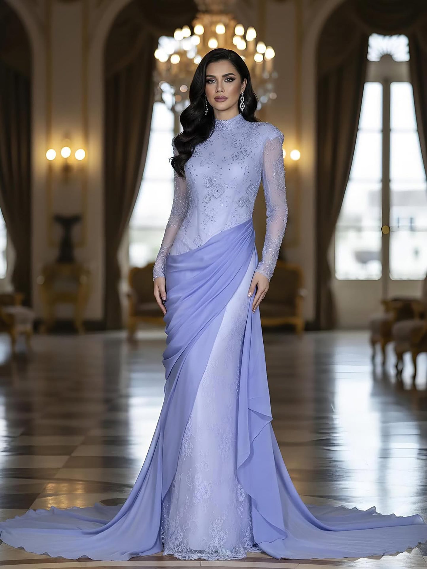 Luxury Lilac High Neck Beaded Mermaid Evening Dress LA73407 - SERENE  HILL