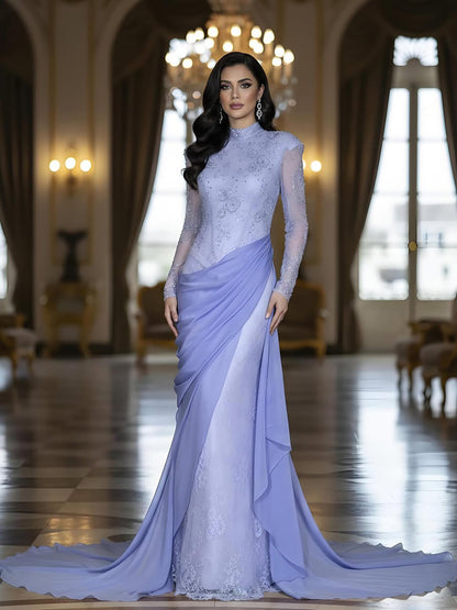 Luxury Lilac High Neck Beaded Mermaid Evening Dress LA73407 - SERENE  HILL