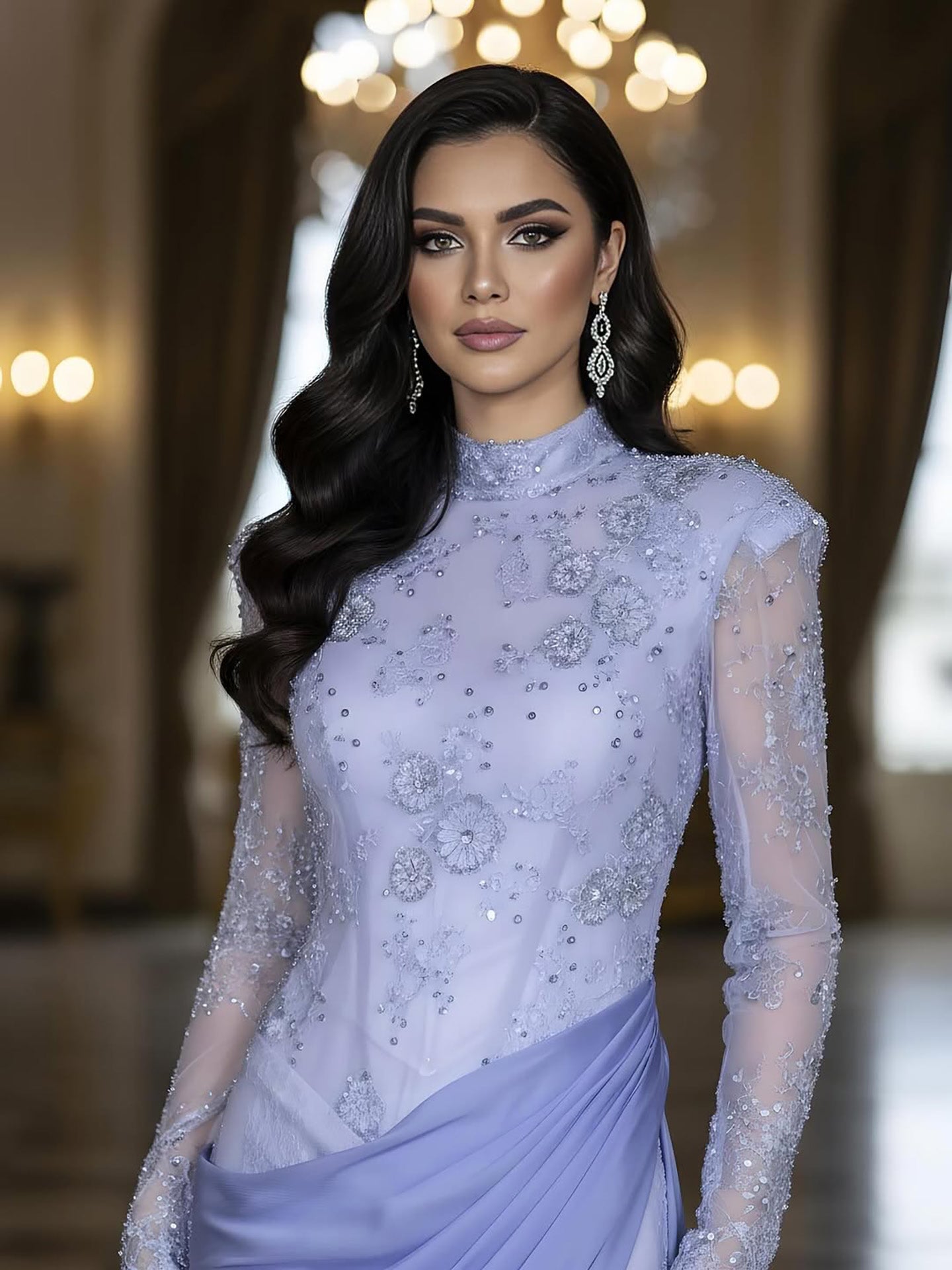 Luxury Lilac High Neck Beaded Mermaid Evening Dress LA73407 - SERENE  HILL