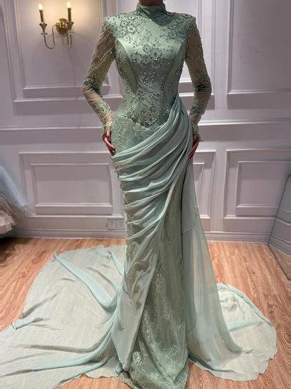 Luxury Lilac High Neck Beaded Mermaid Evening Dress LA73407 SERENE HILL