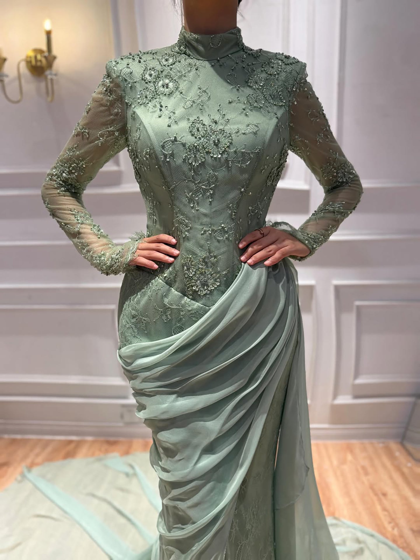 Luxury Lilac High Neck Beaded Mermaid Evening Dress LA73407 SERENE HILL
