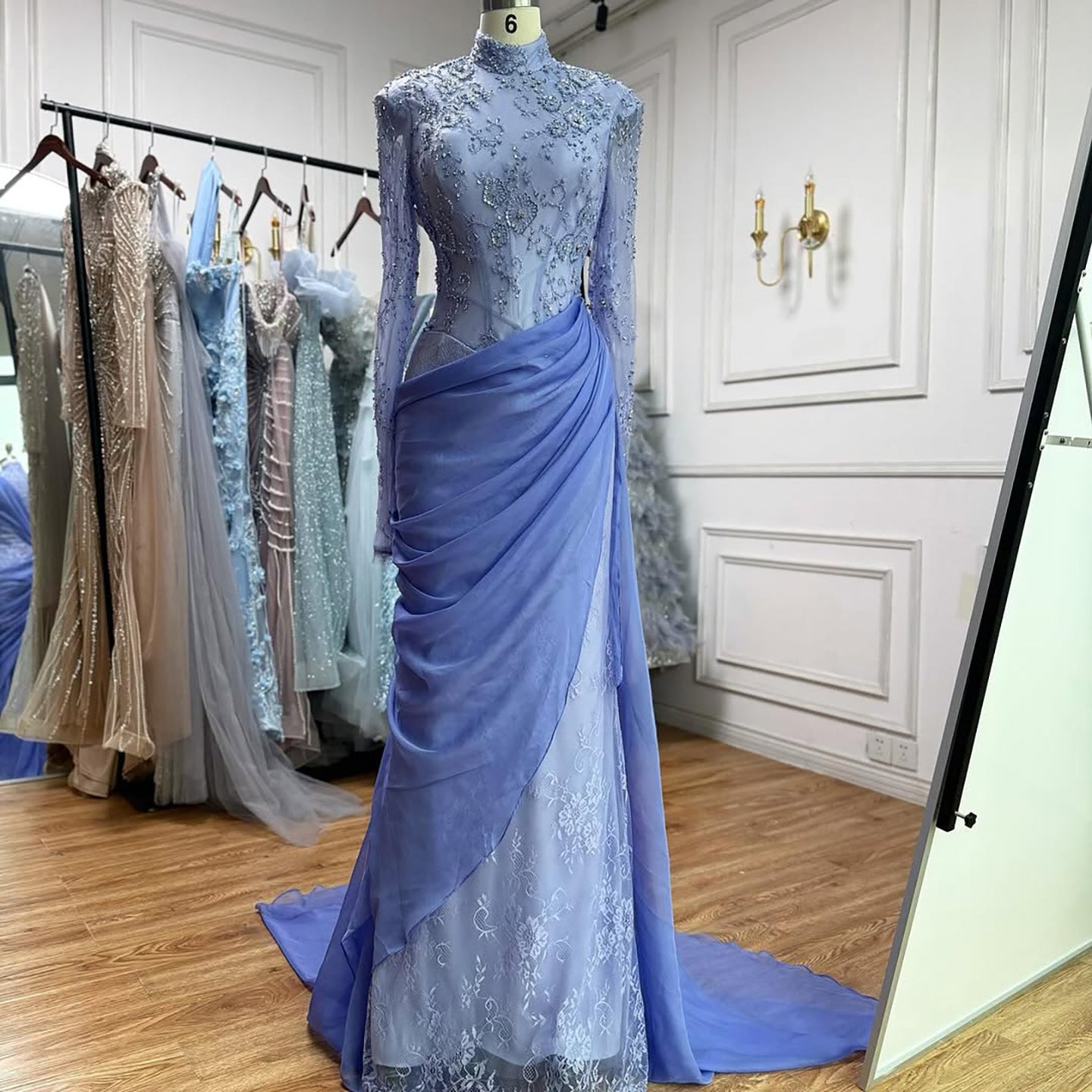 Luxury Lilac High Neck Beaded Mermaid Evening Dress LA73407 - SERENE  HILL