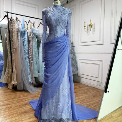 Luxury Lilac High Neck Beaded Mermaid Evening Dress LA73407 - SERENE  HILL