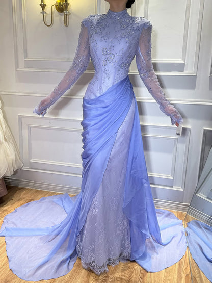 Luxury Lilac High Neck Beaded Mermaid Evening Dress LA73407 - SERENE  HILL