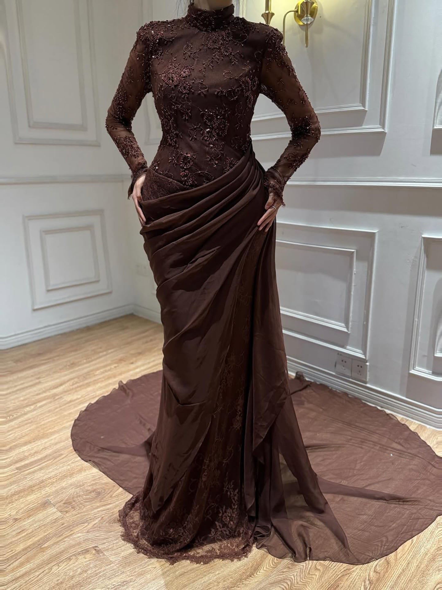 Luxury Lilac High Neck Beaded Mermaid Evening Dress LA73407