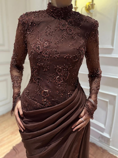 Luxury Lilac High Neck Beaded Mermaid Evening Dress LA73407