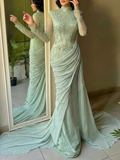 Luxury Lilac High Neck Beaded Mermaid Evening Dress LA73407 SERENE HILL