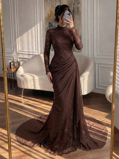 Luxury Lilac High Neck Beaded Mermaid Evening Dress LA73407