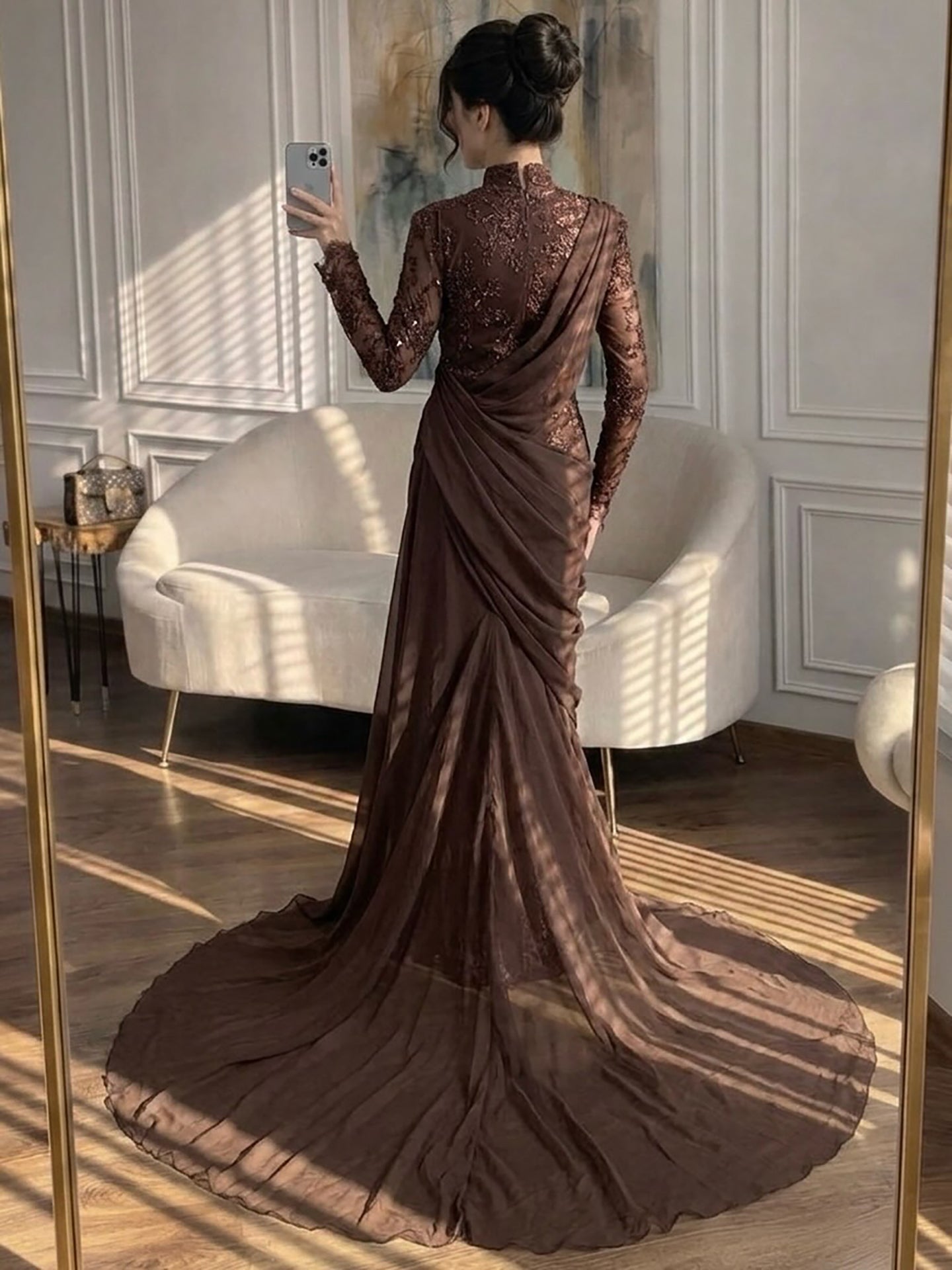 Luxury Lilac High Neck Beaded Mermaid Evening Dress LA73407