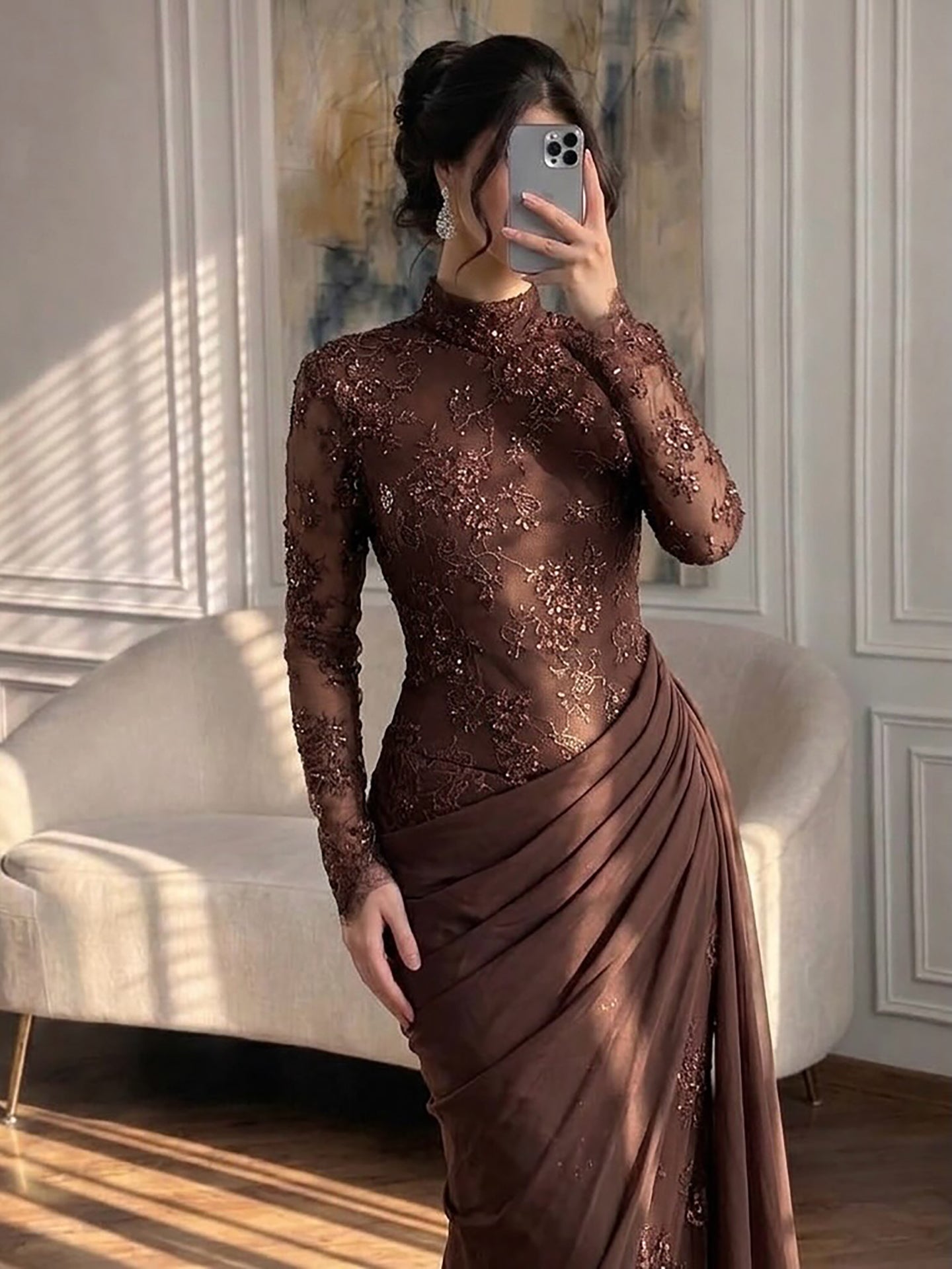 Luxury Lilac High Neck Beaded Mermaid Evening Dress LA73407