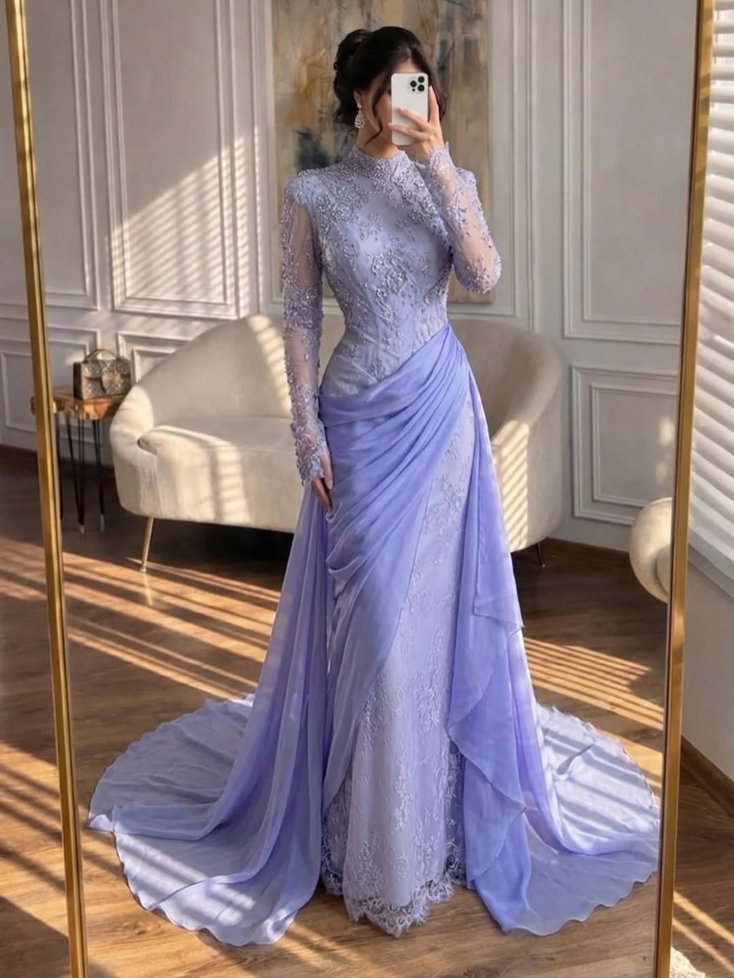 Luxury Lilac High Neck Beaded Mermaid Evening Dress LA73407 - SERENE  HILL