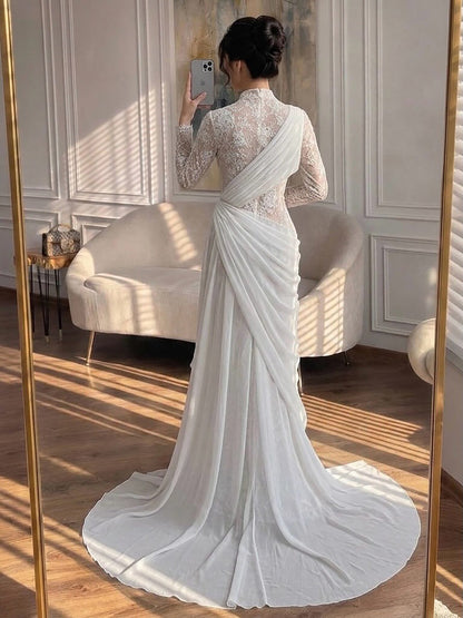 Luxury White Nude High Neck Beaded Mermaid Evening Dress LA73407A SERENE HILL